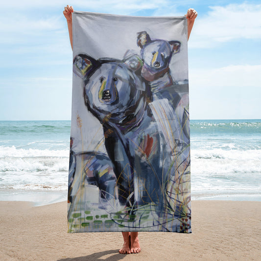 Bear beach towel with Andreina Bates original artwork